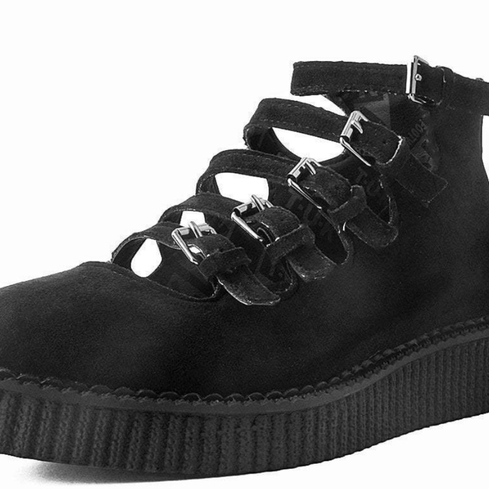 T.U.K Black Suede Multi-Buckle Platform Shoes